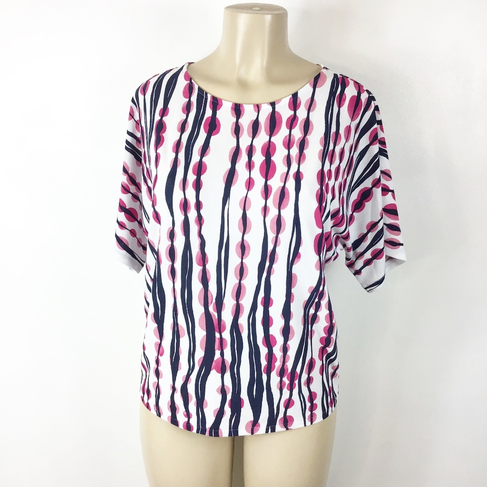 Chico's Easywear‎ Blouse Size small White Navy Blue Pink